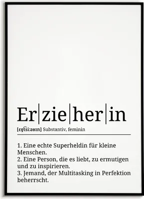 Produktbild von Erzieherin Poster Definition Kunstdruck Wandbild Geschenk – A4 (21x29.7cm) / schwarzer Bilderahmen