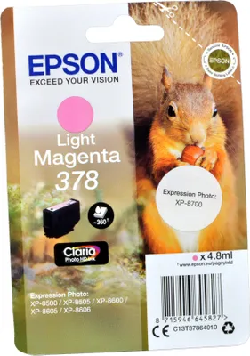 Produktbild von Epson Squirrel Singlepack Light Magenta 378 Claria Photo HD Ink, Standardertrag, Magenta, Tinte auf Pigmentbasis, 4,8 ml, 1 Stück(e), Einzelpackung