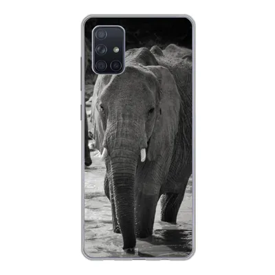 Produktbild von MuchoWow® Handyhülle Schutzhülle Hülle für Samsung Galaxy A71 Elefant - Tiere - Wasser - Schwarz und weiß Silikon Softcase Handy Hülle - Kartenbesitzer