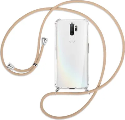 Produktbild von Handykette Backcover-Schutzhülle mit Band (Metall silberfarben) für Oppo A5 2020 / A9 2020 / A11x - beige