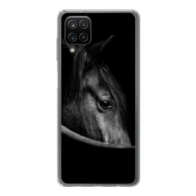 Produktbild von MuchoWow® Handyhülle Schutzhülle Hülle für Samsung Galaxy A12 Pferde - Porträt - Schwarz - Tiere Silikon Softcase Handy Hülle - Bild