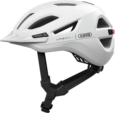 Immagine prodotto di ABUS Urban-I 4.0 ACE city - casco da bici con luce posteriore ricaricabile, 4 modalità di illuminazione, visiera, apertura a codino e chiusura magnetica - per adolescenti, donne e uomini - taglia S, bianco