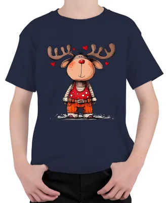 Produktbild von Niedliches Rentier rote Nase Herzen Weihnachten Geschenk Cartoon Kinder T-Shirt, Navy, 104