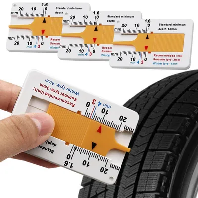 Zdjęcie produktu dla Mierniki głębokości bieżnika opon, 4 sztuki, plastikowe, zakres 0-20 mm, do samochodów osobowych, ciężarówek, motocykli, vanów i SUV-ów, kolor biały