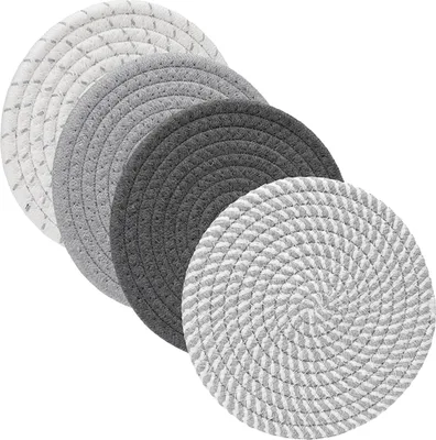 Produktbild von 4 Stück gewebte Tischsets, 18 cm Durchmesser, hitzebeständige Untersetzer für die Küche, Tischsets aus Baumwollseil, böhmisches Bauernhaus-Dekor