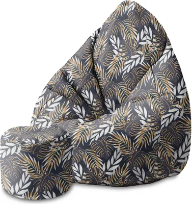Produktbild von Dreamroots Bean Bag 80x80x120cm Sitzsack mit Lehne und Hocker und Bezug Sitzsack mit Füllung Sitzsack Erwachsene mit Füllung Golden Leaves