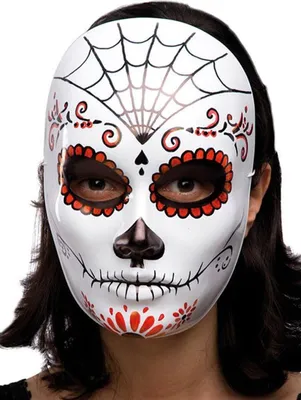 Produktbild von Dia de los Muertos Halloween Maske Spinnennetz weiss-rot-schwarz - Einheitsgröße