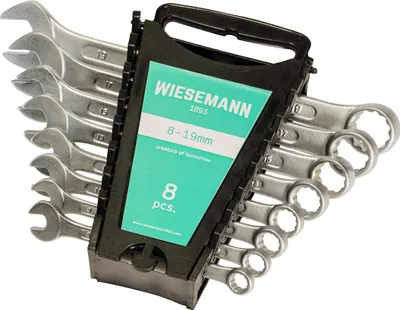 Immagine prodotto di Set chiavi con forchetta e anello da 8 pezzi 8-19 mm | WIESMANN 80201 | set chiavi per viti con supporto per trasporto