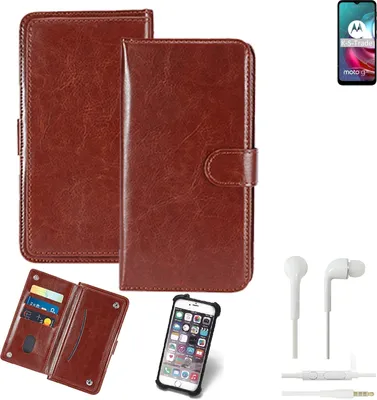 Produktbild von K-S-Trade 360° Hülle kompatibel mit Motorola Moto G30 inkl. Headphones braun Kunstleder Case BookCase WalletCase Kunstlederederhülle Handyhülle,