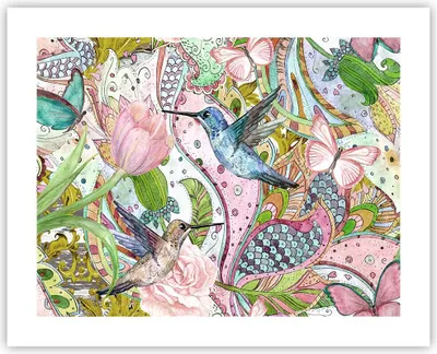 Produktbild von Poster - Poster ohne Rahmen - Vogel Schmetterling Blume - 50x40 cm - Wand Bild - Wanddeko - Wandbilder - Kunstposter - Wandposter - Bilder - Kunstdruck - Wanddekoration - Wandbild - P2XAA50x40-4065