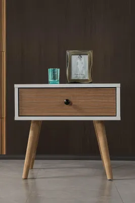 Produktbild von Skye Decor, Hochwertiger Nachttisch (3 Stück), Weiß & Walnuss, 55 x 49 x 55 | 100% Melamin