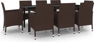 Produktbild von vidaXL 9-tlg. Garten-Essgruppe mit Auflagen Poly Rattan und Glas