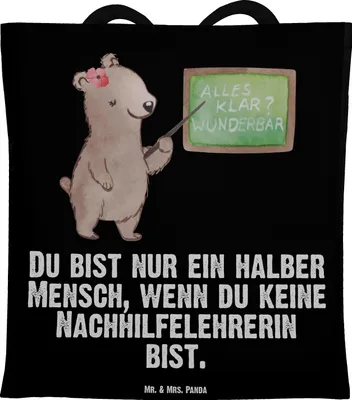 Produktbild von Mr. & Mrs. Panda Shopping Tasche Nachhilfelehrerin Herz - Schwarz - Geschenk, dokumententasche, Tote Bag, Tragetasche, Nachhilfeunterricht, Einkaufstasche, Witzig, Lustig