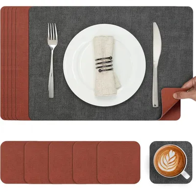 Productafbeelding van Tafelsets van kunstleer, afwasbaar, antislip, grijs, terracotta, set van 6