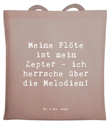 Produktbild von Mr. & Mrs. Panda Tote Bag Spruch Flötenzauber - Braun Pastell - Geschenk, Musikinstrument, Laptoptasche, Shopping Tasche, Einkaufstüte, Musiker, Flöte, Melodie, Lernen
