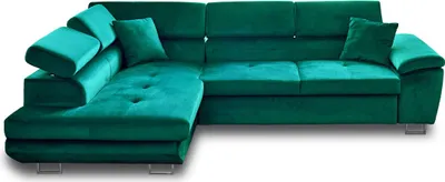 Image de Best Mobilier Dimas - canapé d'angle gauche 5 places - convertible avec coffre et têtières réglables - en velours , Vert