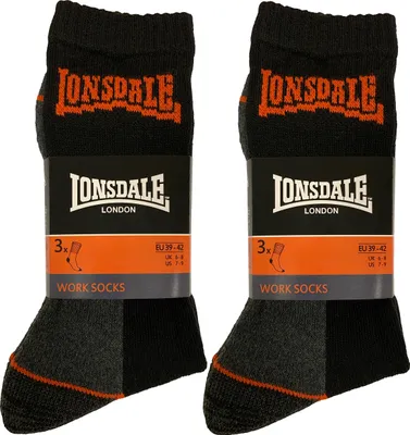 Produktbild von Lonsdale 6 Paar Arbeitssocken Socken Wadenhöhe-Verstärkte Ferse und Spitze-Baumwolle(Schwarz, 39-42)