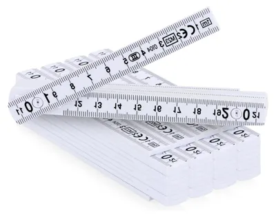 Produktbild von ® 5X Mini-Zollstock aus Kunststoff, 1 Meter Gliedermaßstab mit 10 Glieder, metrisch und in weiß (5 Stück - 1m weiß)