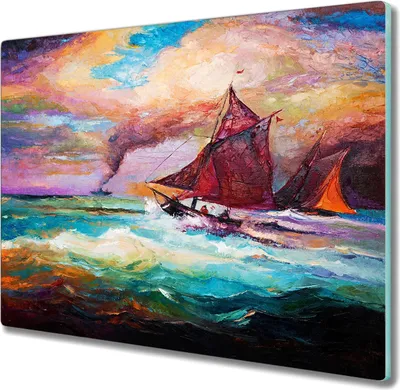Produktbild von Coloray Herdabdeckplatte 60x52 cm Schneidebrett Kochplattenabdeckung Küchenbrett Hackbrett - Meereswellen Schiffe