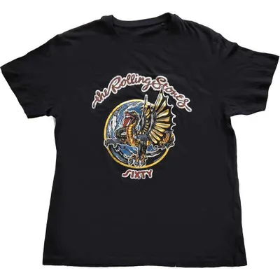 Immagine prodotto di The Rolling Stones | Maglietta ufficiale della band | Sixty Dragon Globe (Foiled), Media, Nero
