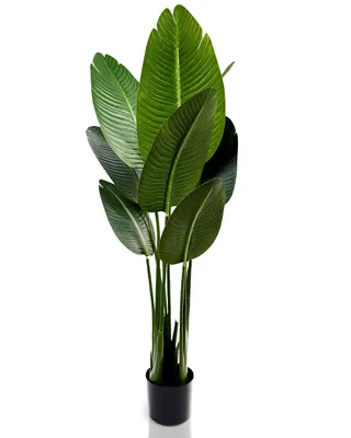 Produktbild von IvoQ Strelitzia Kunstpflanze 120 cm - Paradiesvogelblume im Topf - Lebensechte künstliche Zimmerpflanze für den Innenbereich