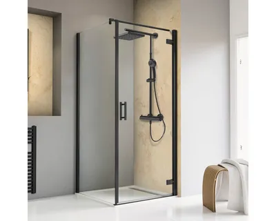 Produktbild von Duschtür mit Seitenwand mit Pendeltür SCHULTE TouraPlus ExpressPlus 80 x 80 cm Profil schwarz Klarglas schmutzabweisende