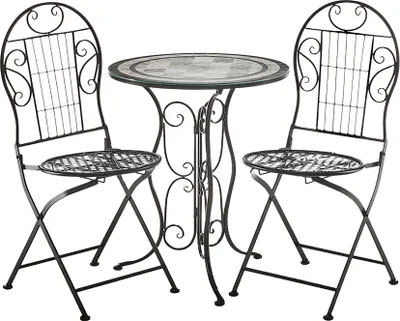 Zdjęcie produktu dla Kobolo grupa wypoczynkowa 1 stół 2 krzesła mozaika dekor - metal czarny taras balkon meble ogrodowe zestaw stół ogrodowy grupa wypoczynkowa salon meble ogrodowe salon deco