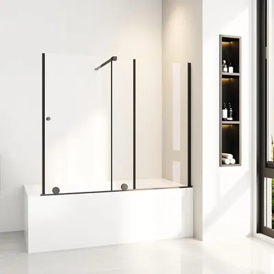 Produktbild von Duschwand für Badewanne 115x140cm Schwarz Schiebetüren Badewannenaufsatz Schiebetür Duschabtrennung Badewanne Duschtrennwand aus 6mm Gehärtetem Glas,Breite Verstellbar von 70-115cm