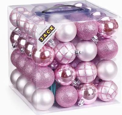 Produktbild von 64x Kunststoff Christbaumkugeln Ø 6cm Kugel Box Glanz Glitzer Matt Nachbildung Inge inkl. Aufhänger, Farbe:Rosa
