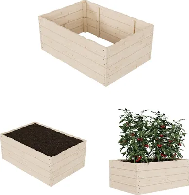 Produktbild von QLS Hochbeet 120x80x48 cm aus Holz für Gemüse Kräutern Stapelbar Deko 11170