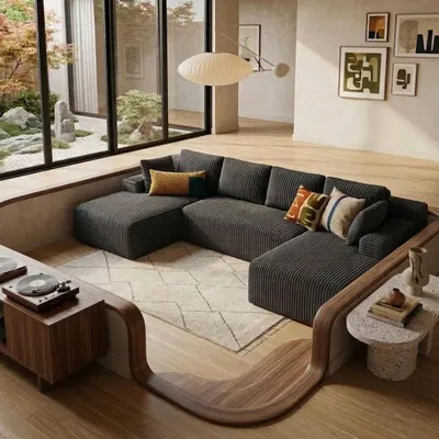Produktbild von BEALIFE Wohnlandschaft | Modulares Ecksofa aus hochwertigem Cord & Kaltschaum | Dunkelgrau AR45