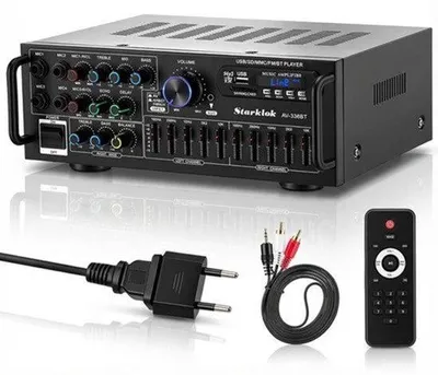 Productafbeelding van HiFi Versterker Bluetooth 600W - 2 Kanaals Stereo - 4 Microfooningangen - Compact 29x21x10 cm - Zwart - Voor Home Cinema En Muziek
