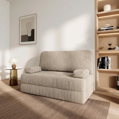 Produktbild von Masseno Schaumstoffsofa KESTE mit Schlaffunktion, Schlafsofa, Wohnzimmersofa, Couch, Sofa, Bettsofa, Bucle-Stoff – Beige QUELLE 05