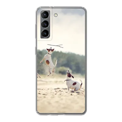 Produktbild von MuchoWow® Handyhülle Schutzhülle Hülle für Samsung Galaxy S21 Hund - Zweig - Sand Silikon Softcase Handy Hülle - Softcase