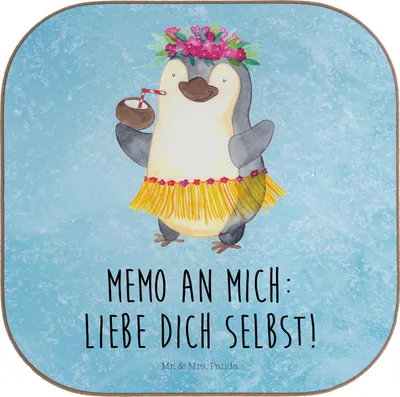 Produktbild von Mr. & Mrs. Panda Untersetzer für Gläser Pinguin Kokosnuss - Eisblau - Geschenk, Coaster, Urlaub, gläseruntersetzer, Tischuntersetzer, bieruntersetzer, Tassenuntersetzer