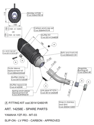 Image de Kit de joints d'échappement LeoVince, modèle LGR/F, dimensions 40x31,7xH30, référence OEM 206414R, pièce de rechange