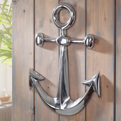 Produktbild von FineBuy Anker Wanddeko Aluminium 62x40 cm Maritime Wanddekoration in Silber Metall Deko Anker für Wohnzimmer Flur Badezimmer
