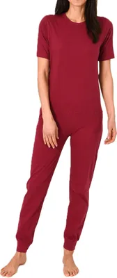 Produktbild von Damen Pflegeoverall kurzarm Schlafanzug mit langen Bein und Reißverschluss am Rücken ; beere , XL