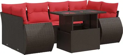 Immagine prodotto di vidaXL Set di divani da giardino 7 pezzi con cuscini in poly rattan acacia marrone