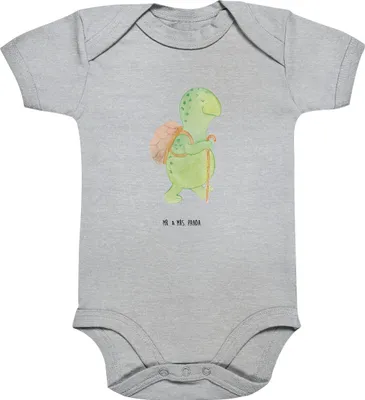 Produktbild von Mr. & Mrs. Panda Strampler Baby Schildkröte Wanderer 12. - 18. Monat - Heather Grey - Geschenk, Schildkröten, Entpannt, babykleidung body, Babybody, Babystrampler