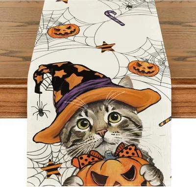 Produktbild von Artoid Mode Katze Halloween Tischläufer 40x180 cm Herbst Küche Party Dekor
