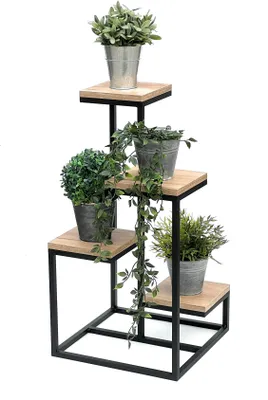 Produktbild von DanDiBo Blumentreppe Metall Schwarz Holz 75 cm Pflanzentreppe Blumenständer 96355 Blumensäule Modern Pflanzenständer Blumenhocker