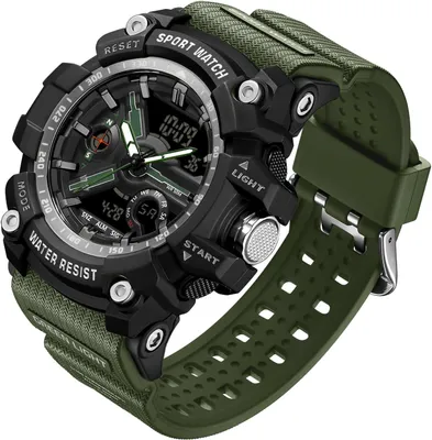 Productafbeelding van Heren digitaal militair horloge, tactisch, outdoor, sport, voor jongens en mannen. Blauw, groen, zwart. Digitaal horloge, chronograaf, voor heren. 5ATM waterdicht, stopwatch