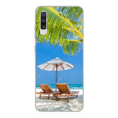 Produktbild von MuchoWow® Handyhülle Schutzhülle Hülle für Samsung Galaxy A70 Palme - Strandkorb - Sonnenschirm Silikon Softcase Handy Hülle - Schutzhaube