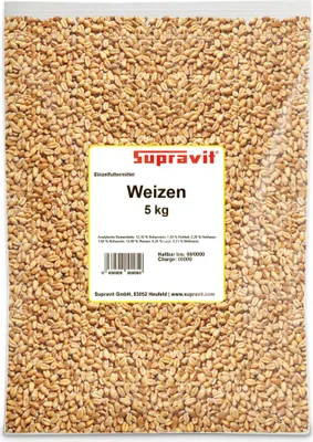 Produktbild von Supravit Weizen Futterweizen 5kg | Regionales Futtergetreide aus deutscher Landwirtschaft | Premium Einzelfuttermittel für Vögel,  Nager & Geflügel