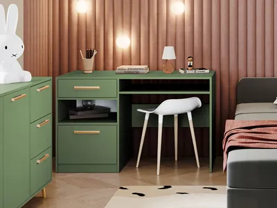 Produktbild von MIRJAN24 Schreibtisch Tytus II, Computertisch mit Schublade, Arbeitszimmer, Jugendzimmer, Kolektion (Flaschengrün / Flaschengrün + Gold)