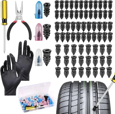Image de Kit de réparation de pneus - Outils pour réparer les crevaisons - Réparation rapide des pneus - Caoutchouc résistant aux hautes températures - 75 pièces - Noir