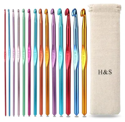 Produktbild von H&S Häkelnadel Set - 14-teilig - Aluminum Häkelset mit Ergonomischen Griff - Häkeln & Stricken auch für Anfänger und Kinder - Mit en Häkel