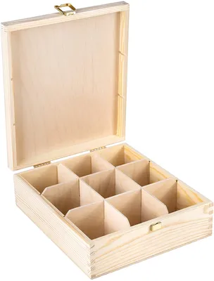 Produktbild von Creative Deco Tee-Box aus Natürliches Kiefernholz | 23,5 x 20,5 x 7,5 cm | mit 9 Fächer und Deckel | Tee-Organizer | Perfekte Tee-Kiste für Decoupage, Dekoration Lagerung der Teebeutel