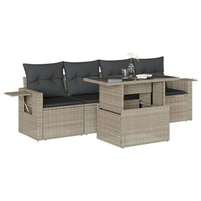 Produktbild von vidaXL 5-tlg. Garten-Sofagarnitur mit Kissen Hellgrau Poly Rattan